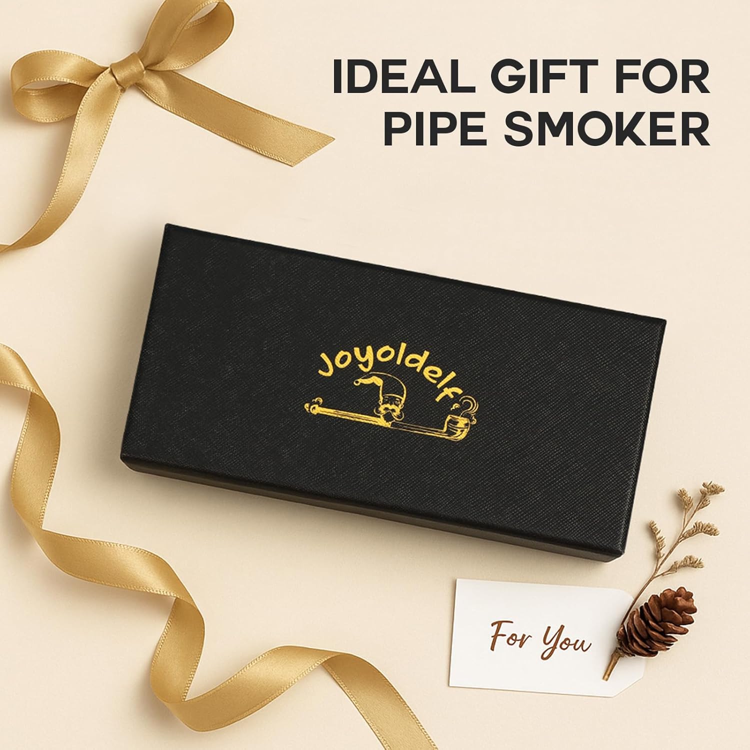 Joyoldelf Smoking Pipe, Bent Wooden Tobacco Pipe with Gift Box, Oak Tobacco Pipes for Smoking with Foldable & Stainless Steel Pipe Stand, 9mm Pipe Filter and Smoking Accessories