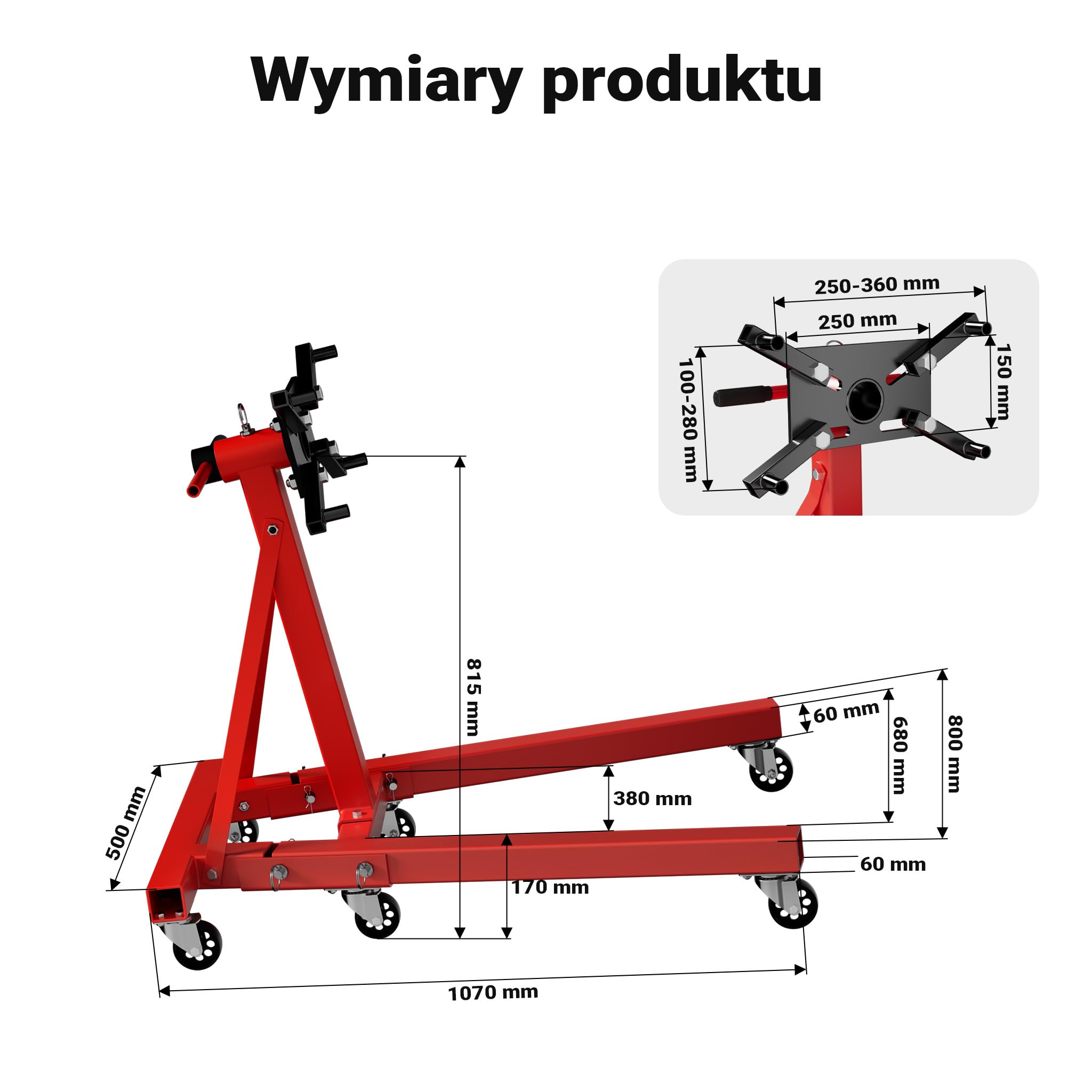 Wiltec Stojak do silnika do 900 kg, warsztatowy podnośnik stalowy z rolkami, obrotowy uchwyt do montażu naprawy i serwisu jednostek napędowych