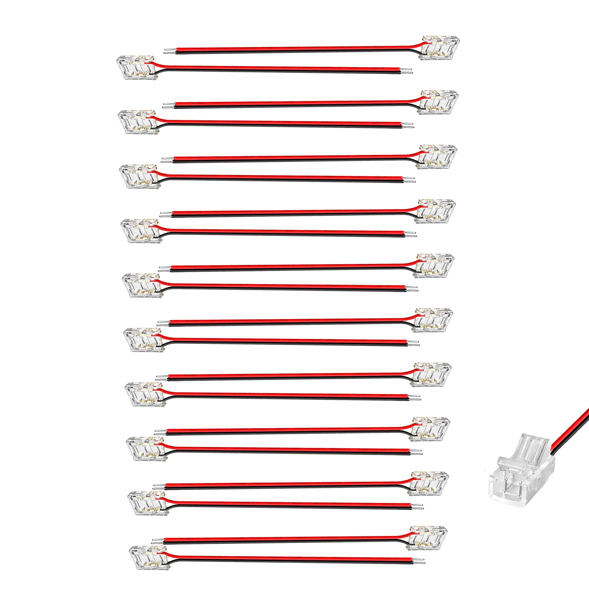 Clearhill 5mm 2Pin 20Packs COB LED Strip Connectors,Solderless Strip to Wire Connectors + 10cm Cable-Gapless Connection for 5mm Single Color COB LED Strips