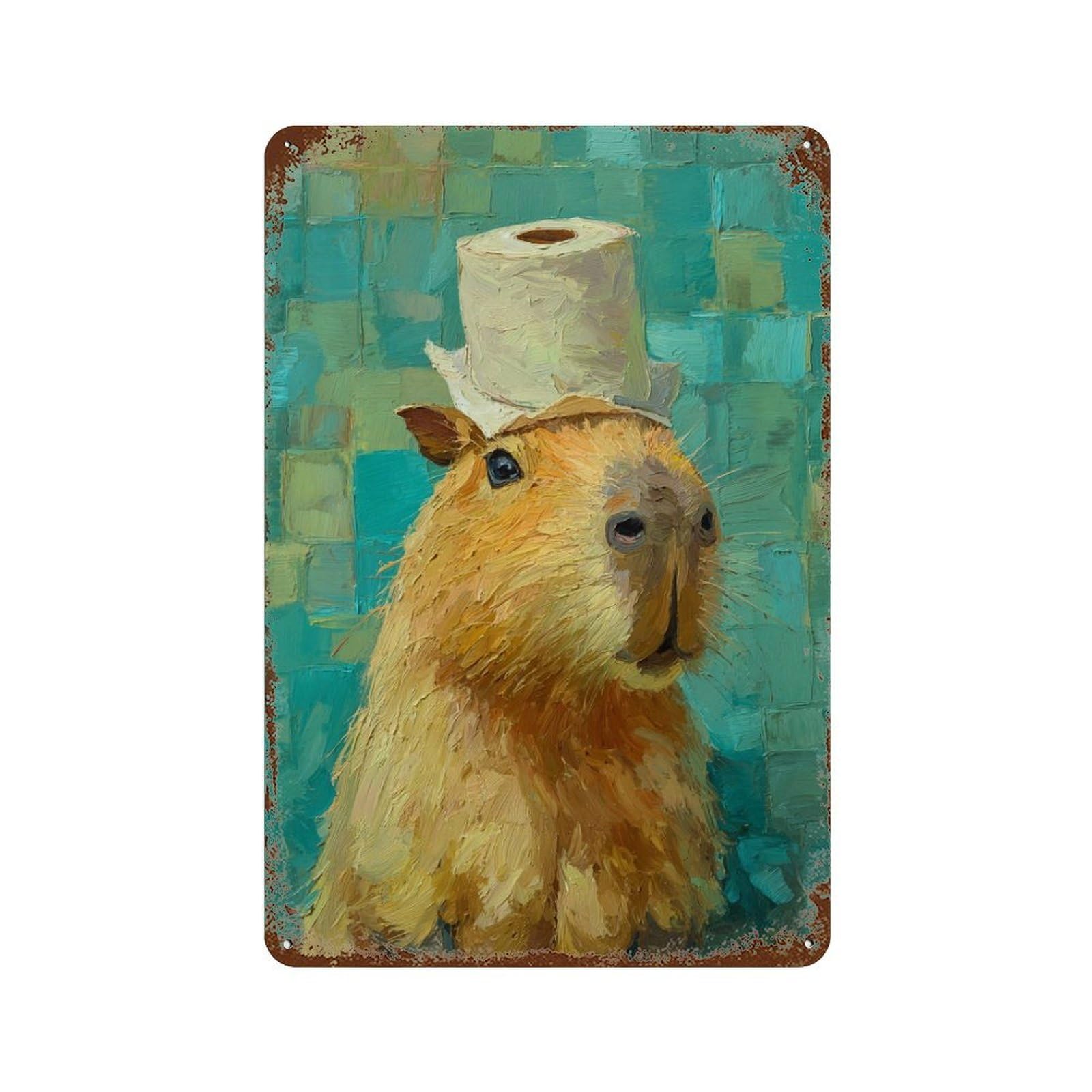 Cute Guinea Pig with Toilet Paper Hat Vintage Metal Tin Sign 11.8"x7.9", Ideal for Living Room, Hallway And Home Decor