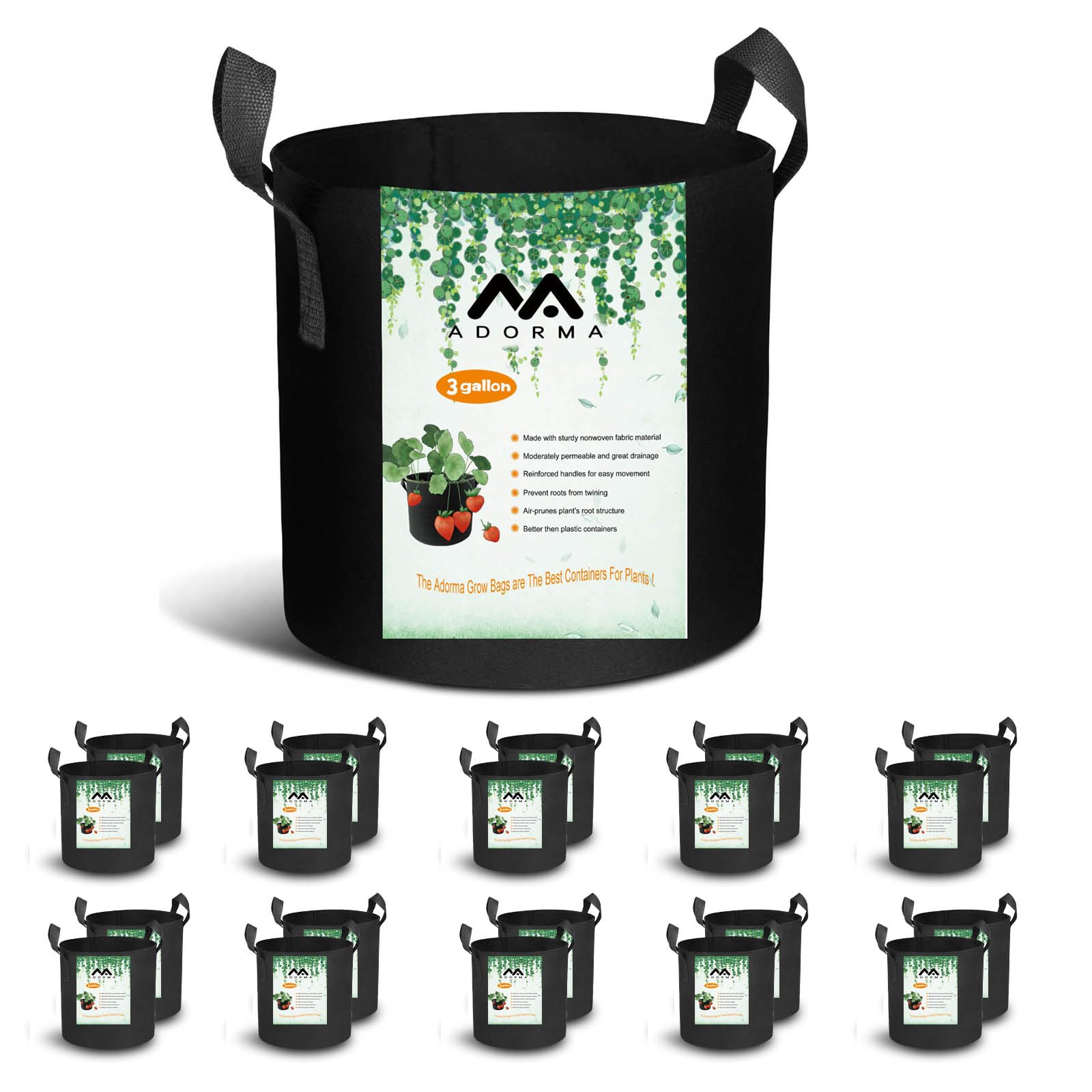 ADORMA 20-Pack 3 Gallon Grow Bags