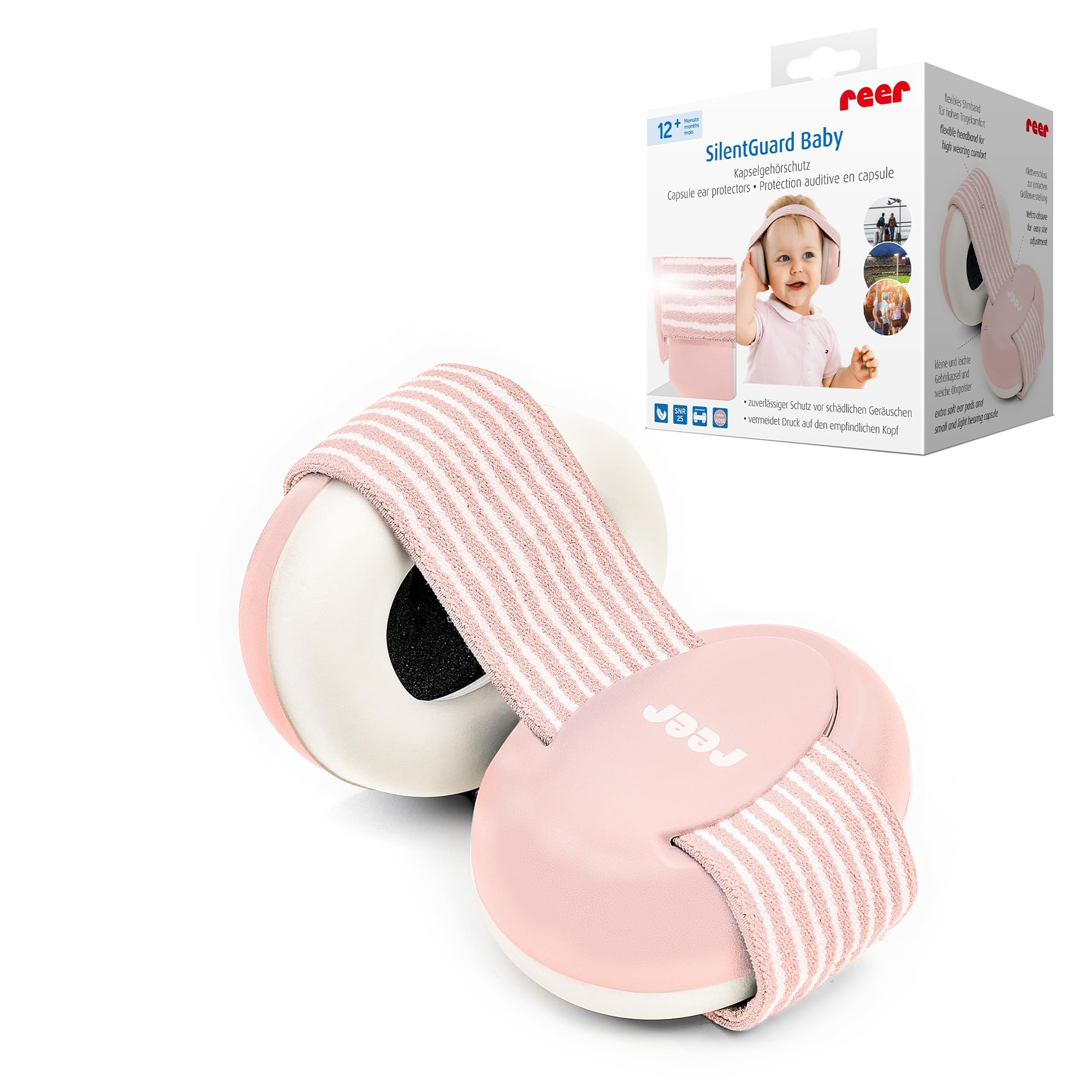 Reer Gehörschutz für Babys SilentGuard, besonders weich und leicht für den empfindlichen Babykopf, mitwachsend, rosa
