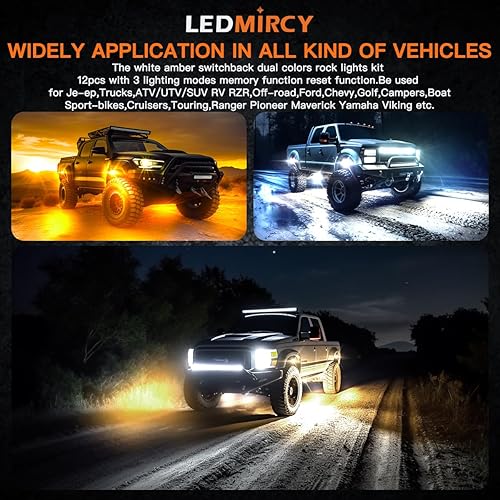 Miniatura 7 de Switchback - Kit de luces de roca de LEDMIRCY color blanco y ámbar, 12 vainas, 6 modos de función de memoria, función de reinicio con arnés de