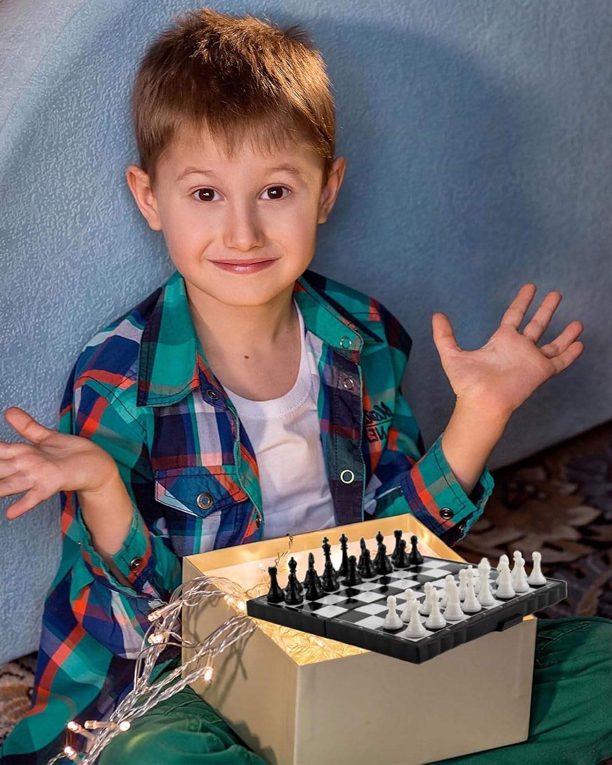 Schachspiel, Magnetischem Einklappbar Schachbrett Schach, Tragbares und Faltbares Chess Board Set, Magnetisches Reiseschach Mini Schach Hochwertig Klappbare für Kinder, Erwachsene, Reisen