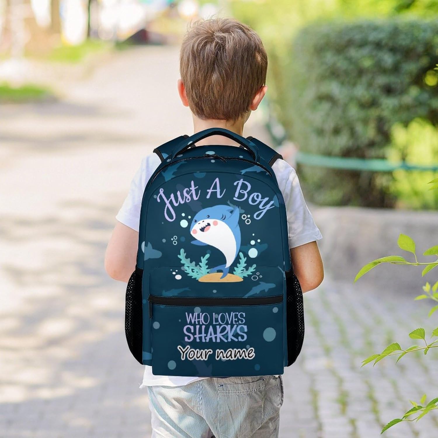 Personalized Shark Backpack for Boys Girls, 16 Inch Cute Backpack for School, Blue, Large Capacity, Durable, Lightweight Bookbag for Kids Travel