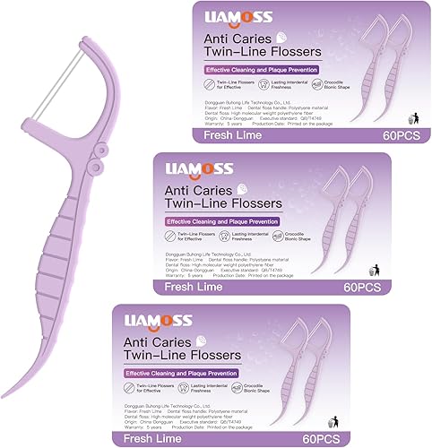 LIAMOSS Palillos de hilo dental Twin Line, 150 unidades, sabor a lima superfino, 3 cajas de hilo dental Handy Case-LIAMOSS - Varillas de hilo dental