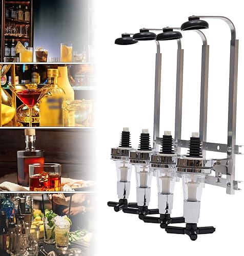 Miniatura 4 de Dispensador de vino montado en la pared, 4 botellas, estante de exhibición profesional para cócteles, vino, bebidas, botella de alcohol para