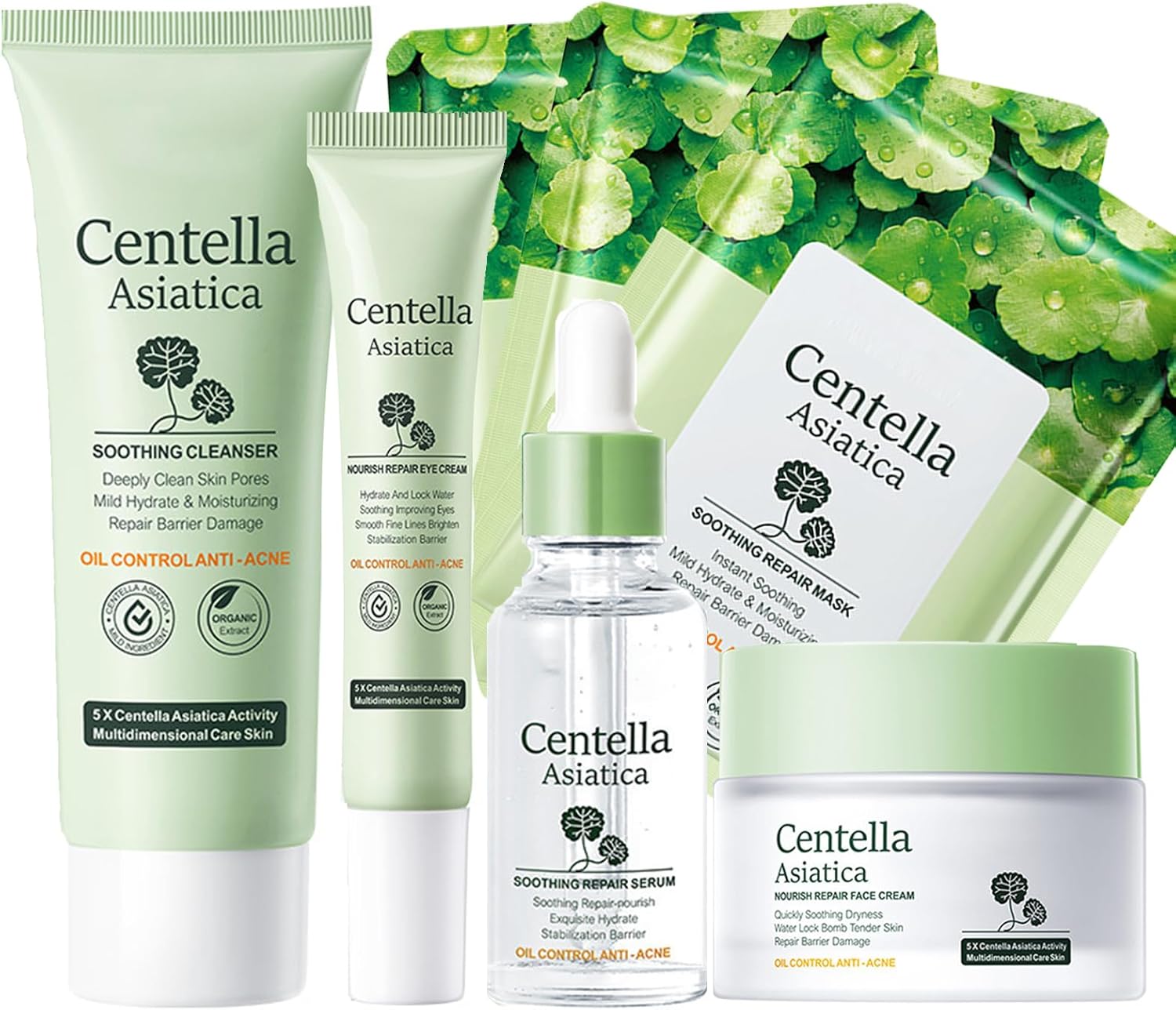 Centella Asiatica Gezichtsverzorgingsset voor tienermeisjes voor zachte reiniging en verzorging, vochtinbrengende huidverzorgingsset voor vrouwen, Centella Asiatica Skin Care Set met Cleanser Serum