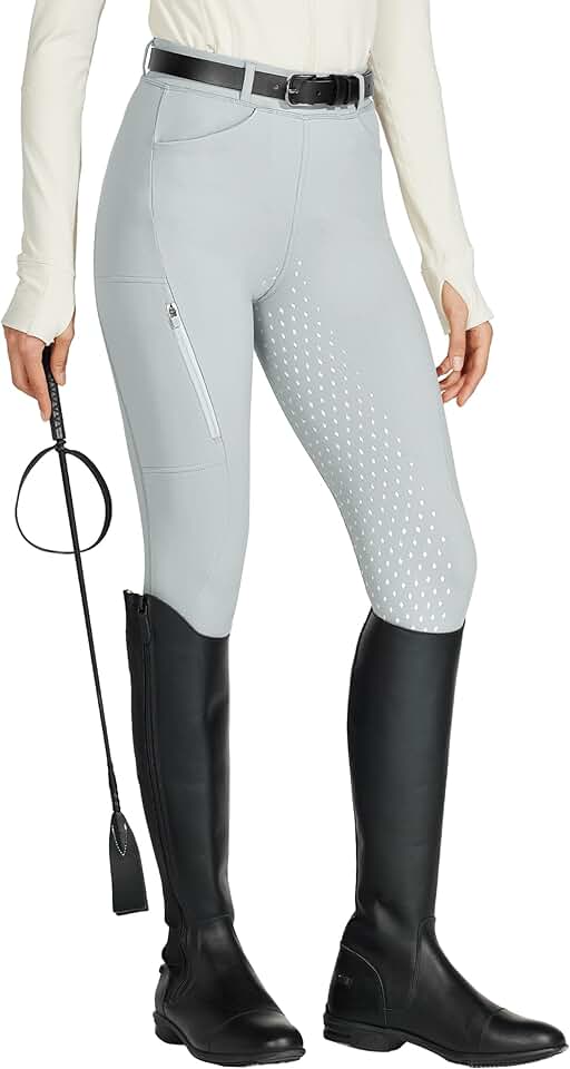 Calça feminina de silicone para equitação e bolso com zíper