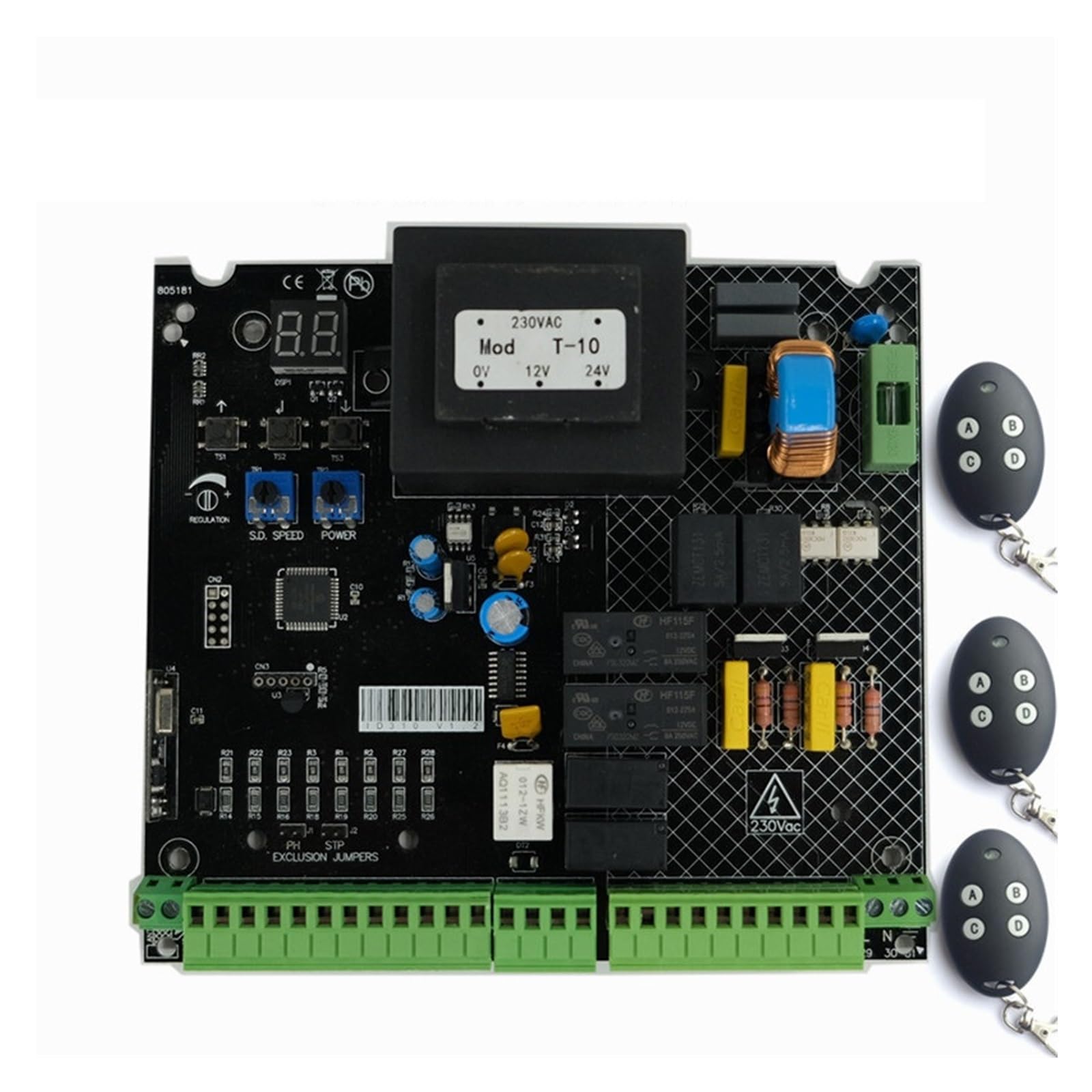 PCB Board Control Board for AC Sliding Gate Opener Replacement Circuit Control Board Panel Motherboard Card Strong Sensitivity(1 Board and 3 Remote)