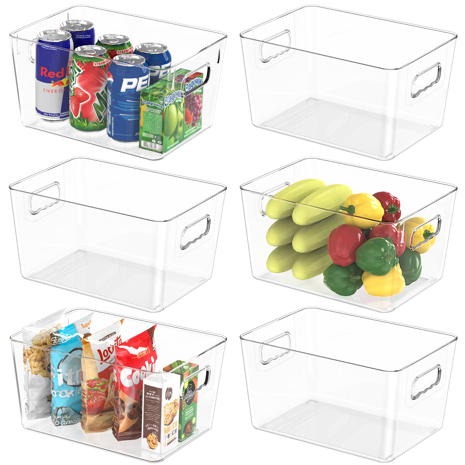 BALEINE PET Plastic Storage Bins, Fridge Space Saving Organizer, BPA Free Pantry Storage, Cabinet Organizers, Cleaning Supply Storage Bins (9.5x5.5x4.5, 6 PK)