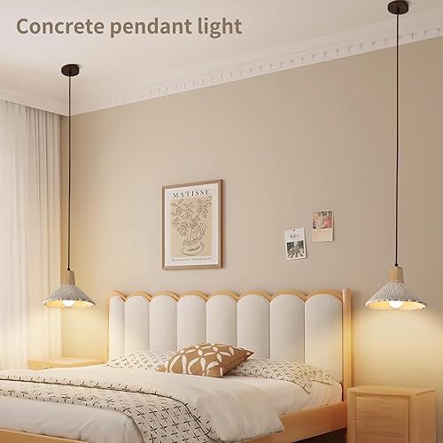 Miniatura 3 de Wabi Sabi - Lámpara colgante de hormigón, araña única en forma de flor, luces colgantes de cemento nórdico, lámpara colgante de madera de estilo