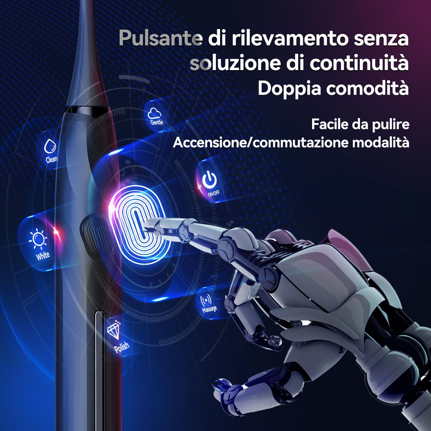 Spazzolino Sonico Elettrico SEAGO con Sensore di Pressione, 8 Testine Sostitutive, USB Ricaricabile, Custodia per Viaggi, IPX7 Impermeabile, 5 Modalità, Batteria Duratura, SG-2752 (Nero)