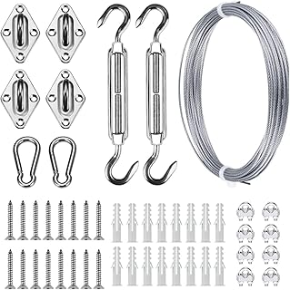 LOEVEVRY Sun Shade Hardware Kit for Rectangle and Square Sun Shade Sails Installation,5 inch Heavy Duty Anti-Rust Sail Shade Hardware Kit with 40 ft Cable Wire Ropes