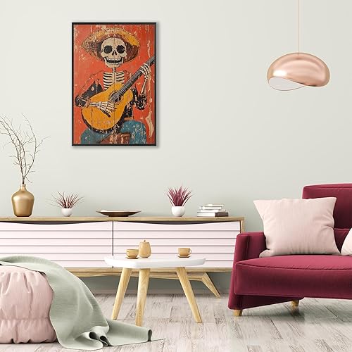 Miniatura 7 de Vintage Skeleton Vaquero Playing A Guitarra Canvas Posters Mexicano Skull Music Wall Art Whimsical Day Of The Dead Prints Painting For Living Room
