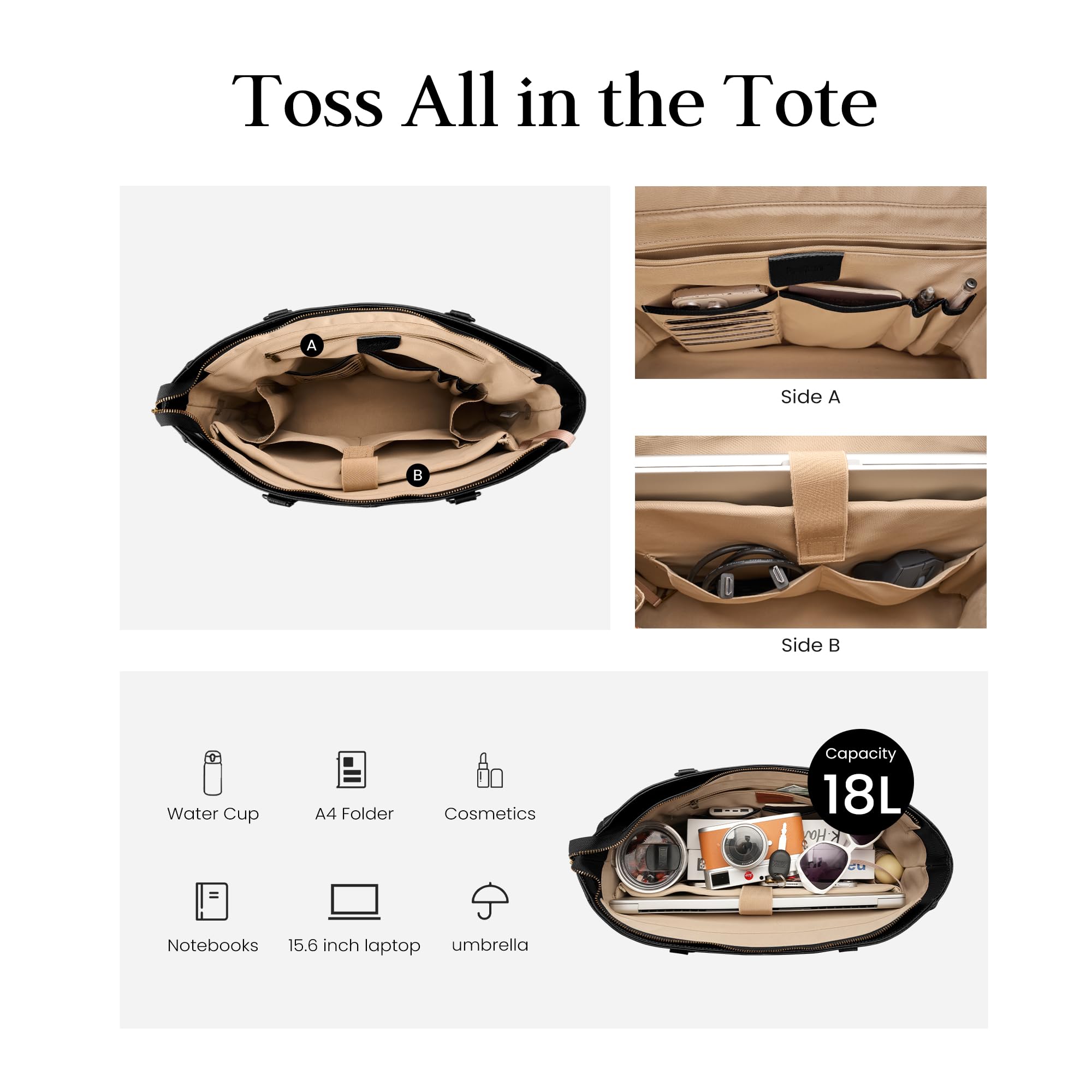 befen Tragetasche aus echtem Leder für Damen, Arbeit, Laptop-Geldbörse, Schultertasche, Handtasche mit 39,6 cm (15,6 Zoll) Fach