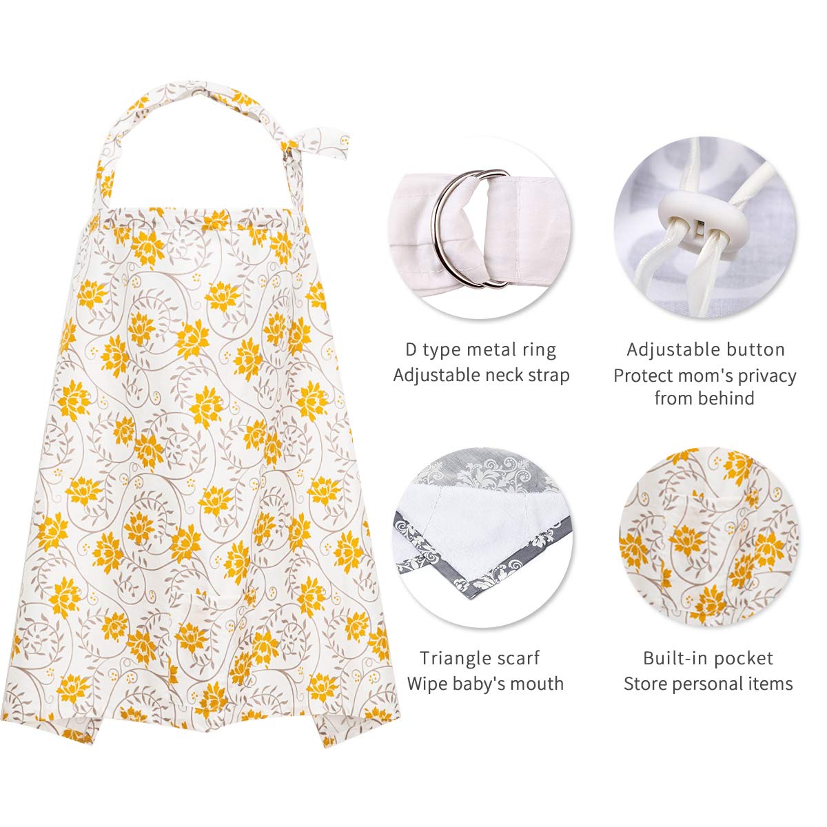 SONARIN Stylish Premium Breastfeeding Nursing Covers,Flower Pattern,with Storage Bag & Towel Corners,4 in 1 Multifunction,Nursing Scarf,Breathable & Lightweight(Yellow)