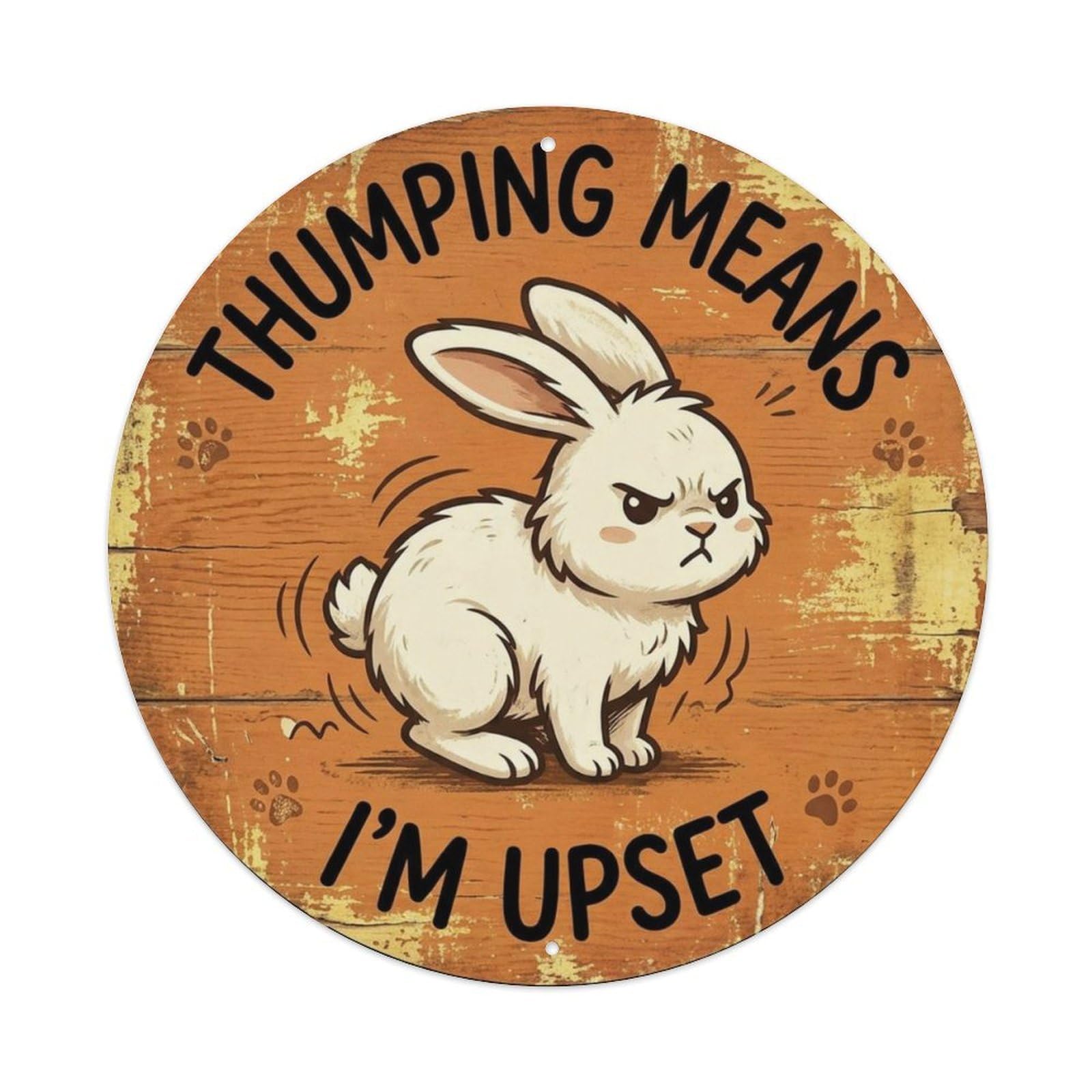 Fqcyn Style Bunny Thumping Round Wall Hanging Metal Tin Sign Plaque Wall Decor For Cafe, Club Bar, Office, Home Garden Round Metal Poster 8X8inch