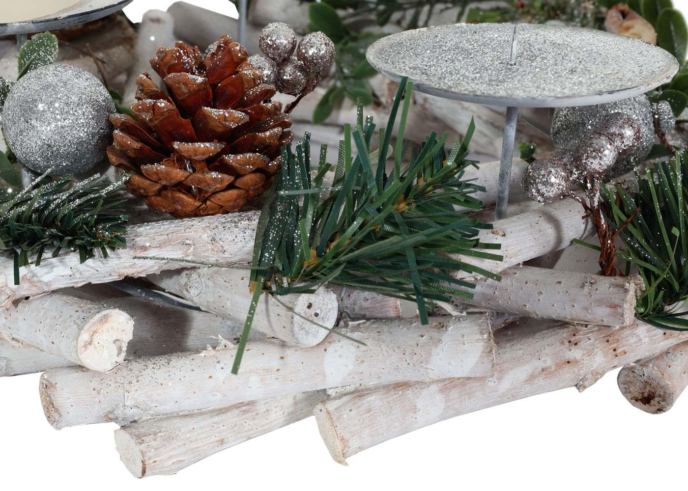 Couronne de l'Avent HWC-M12 Bois argenté Blanc Ø 30cm sans Bougies
