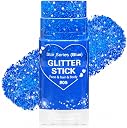 Blue Hair Glitter Stick for Face and Body, School Spirit Week Game Day Cheer Football Accessories, Waterproof Royal Blue Chunky Sequins Makeup for Singer Concert Halloween Rave Festival, 0.56 oz