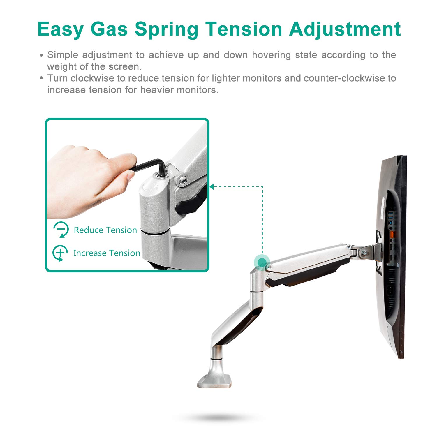 EleTab Single Monitor Arm Stand Full Motion Height Adjustable Monitor