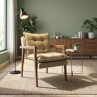 Poltrona Moderna Confortável Sala de Estar para Sala com Design Elegante Estofado tecido linho Design Sofisticado Madeira Maciça Madeira Natural Estrutura Resistente MOBLAN decor (BEGE)