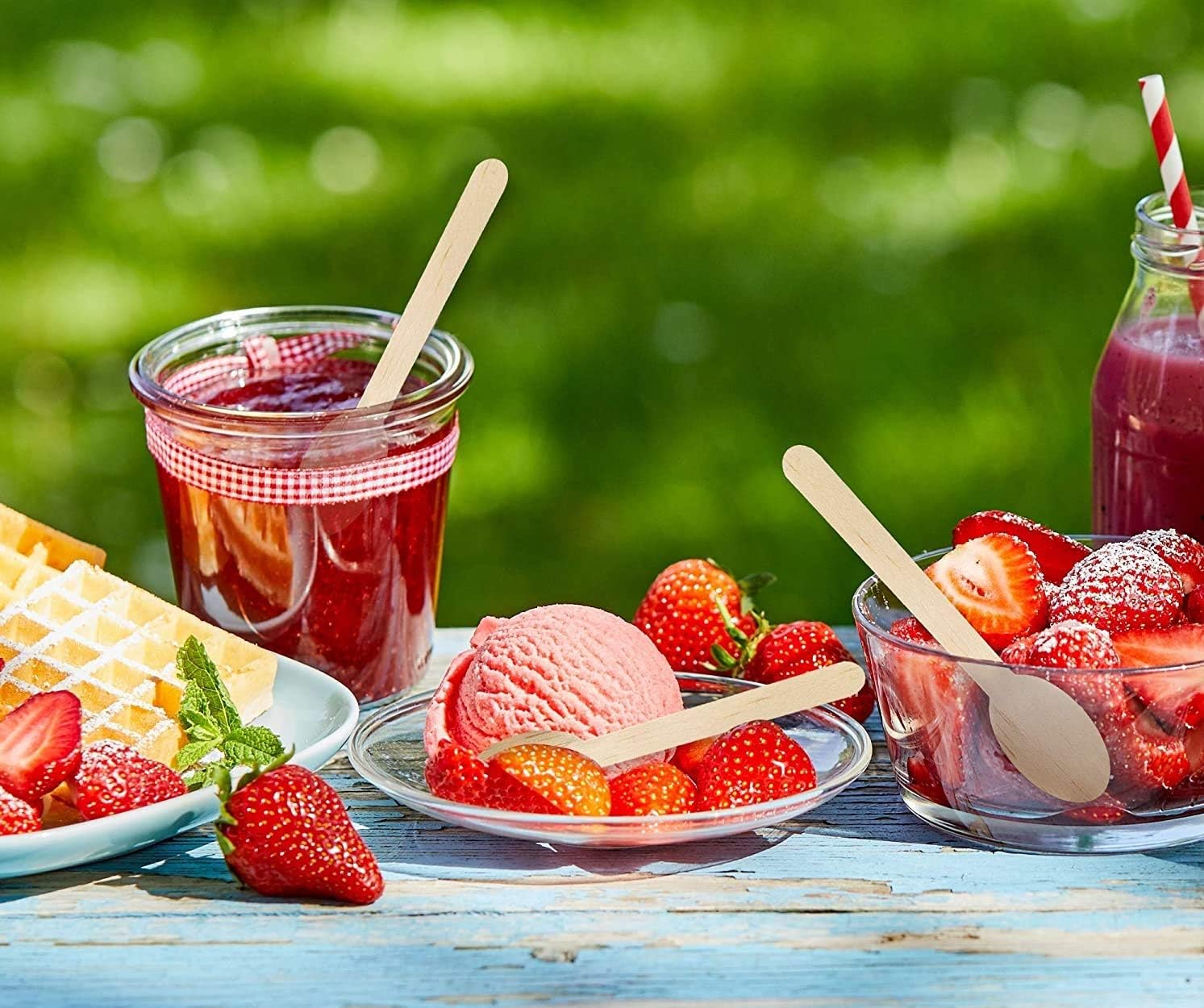 Pack Of 100 Bamboo Wooden Disposable Spoons Set 5.5 Inches / 14 cm Biodegradable Cutlery Eco Friendly 100% Birch Wood-Sturdy, Christmas, Parties, BBQ, kitchen Birthdays, Wedding : Health & Household