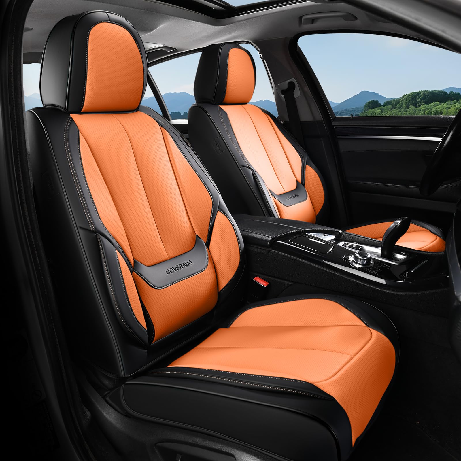 Coverado Seat Covers, Car Seat Covers Front Seats, Leather Seat Covers for Cars, Car Seat Protector Waterproof, Black Car Seat Cushion, Front Carseat Cover Universal Fit for Most Cars Orange