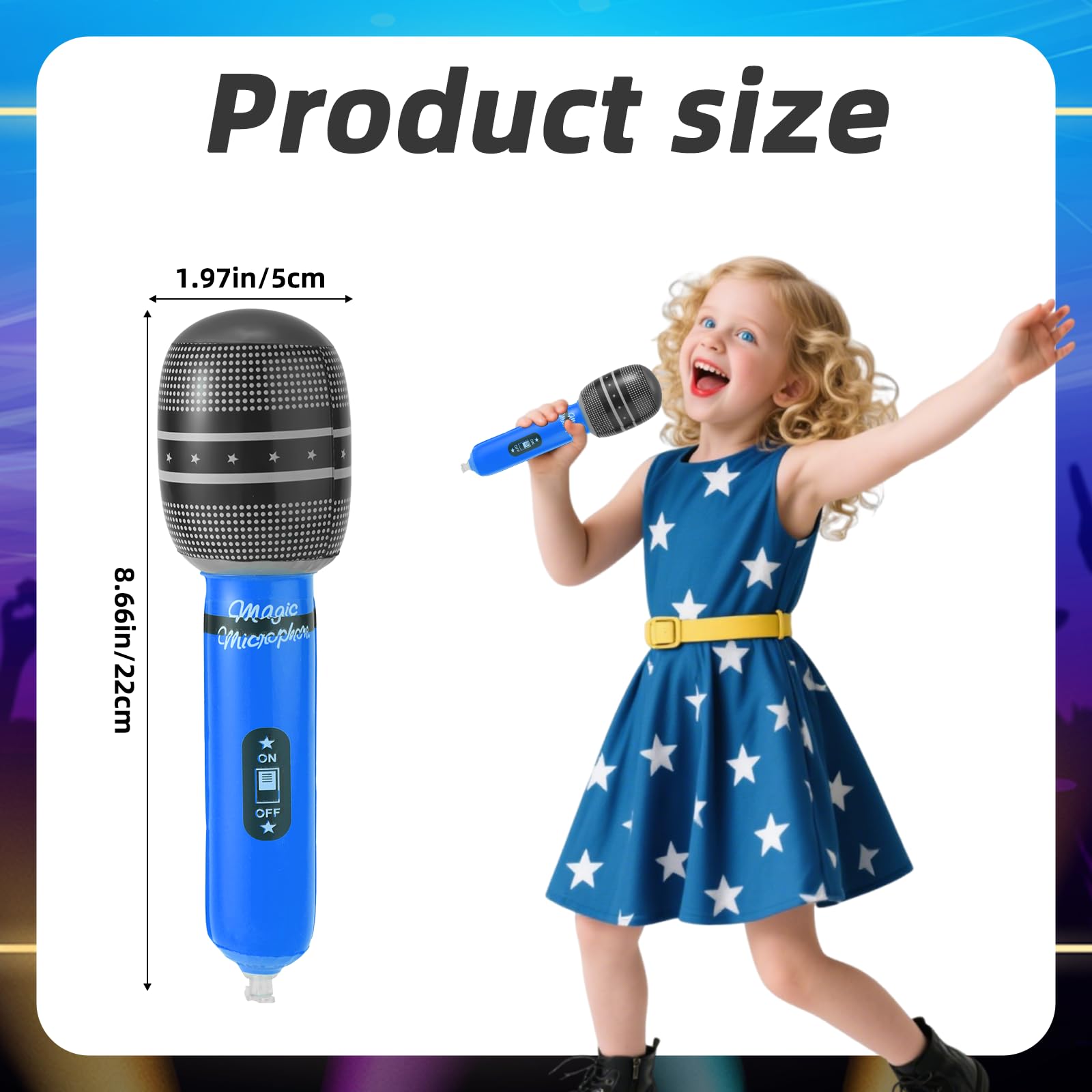 12 micrófonos inflables, recuerdos de fiesta, 8.66 x 1.97 pulgadas, película de aluminio de 6 colores, accesorios de micrófono falsos a granel para niños, karaoke, concierto, temática de DJ 2