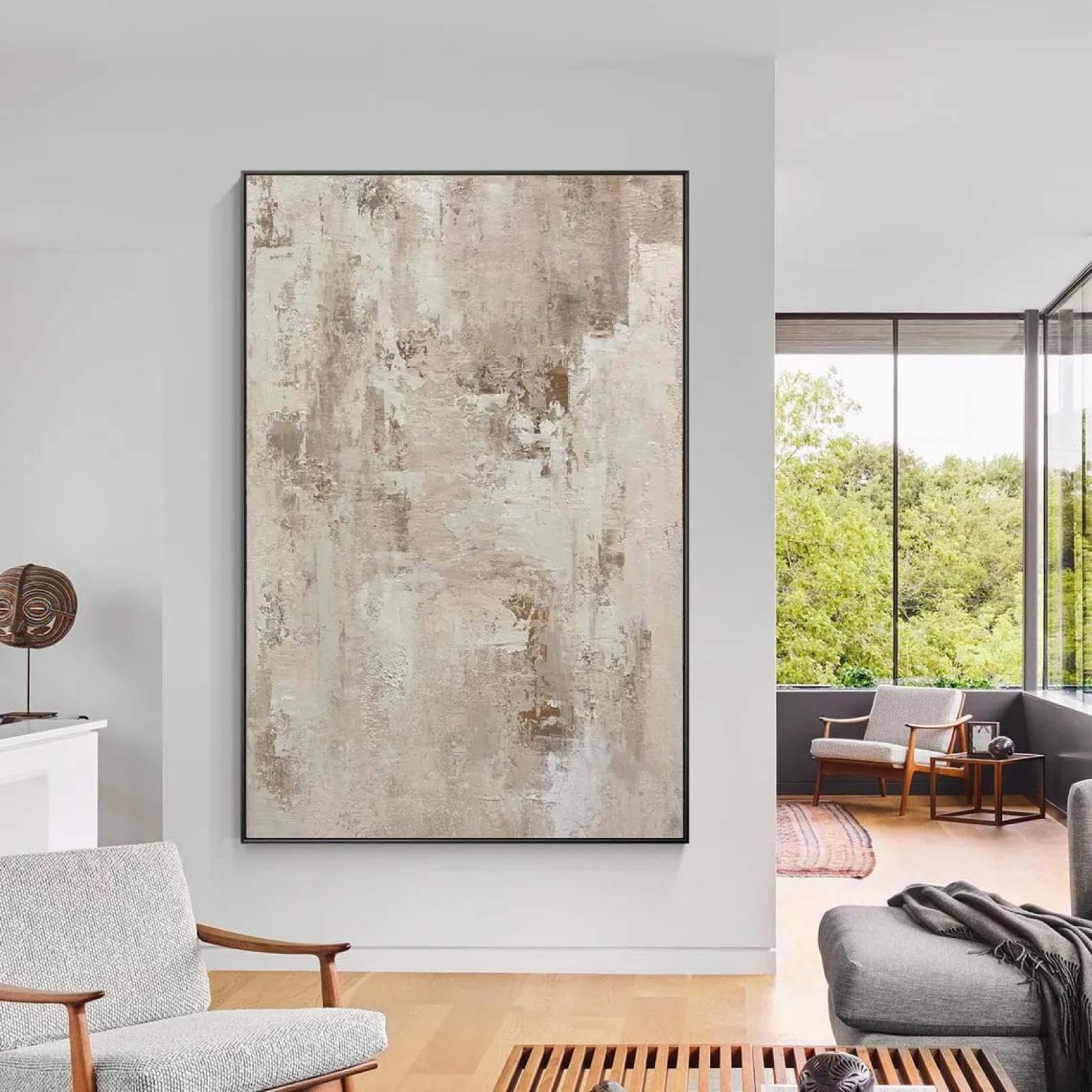 18meng Art Abstrakt Leinwand Bilder 200x100 cm Beige Weiß Leinwandbild 1 tlg Kunstdruck Wandbilder Modern Groß XXL Wohnzimmer Schlafzimmer Wanddekoration Canvas Design Wandbild Frameless