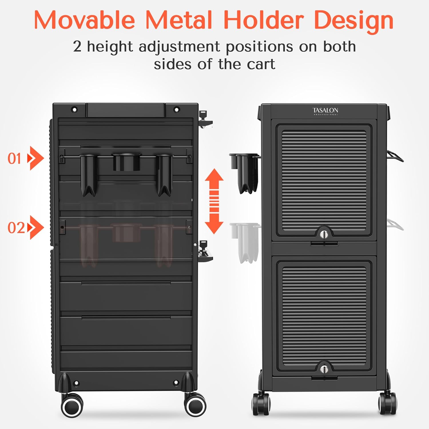 Black Lockable Salon Trolley Cart with 6 Drawers and Tool Holders