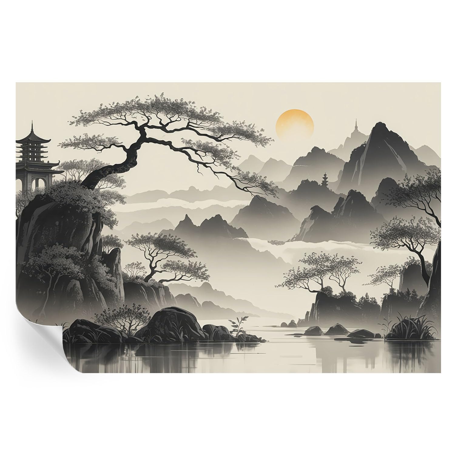 Vinilos decorativos de paisaje oriental impermeables para revestimiento de pared lavable