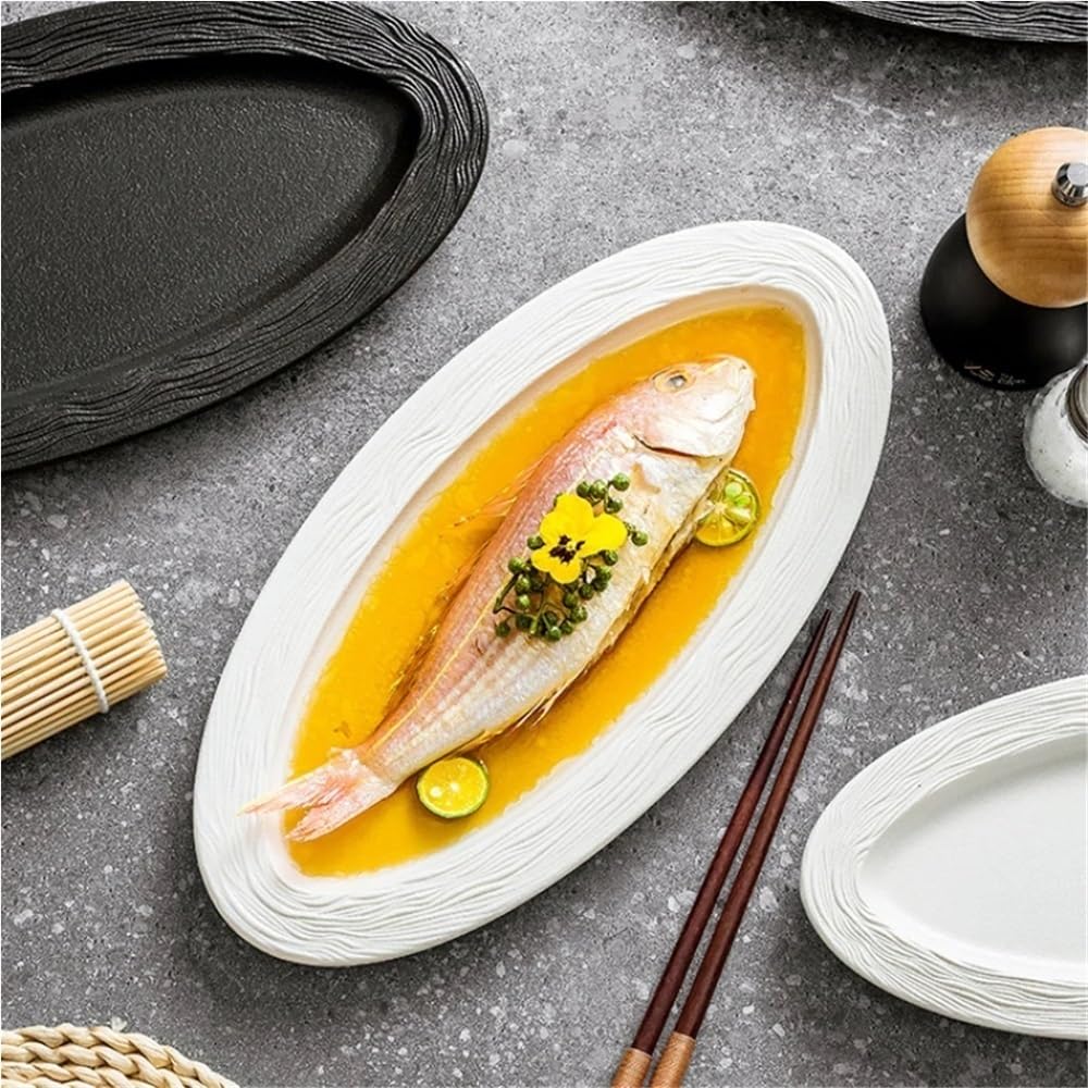 Plato De Pescado De Cerámica De Gran Capacidad Plato De Pescado Decorativo Plato De Ensalada De Pescado Al Vapor for El Hogar Plato De Cena De Mariscos Multifuncional Restaurante Accesorios De Cocina