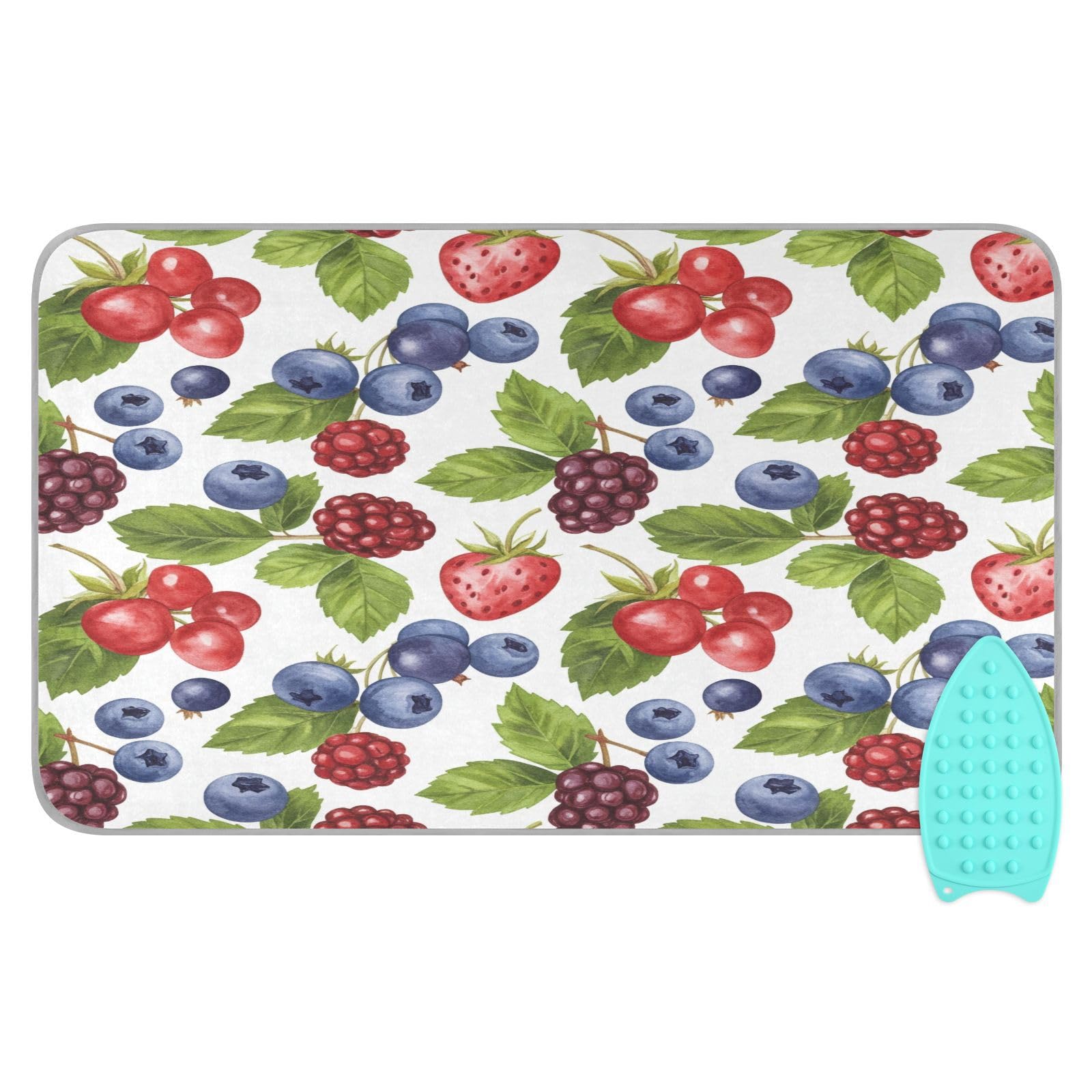 Bulletgxll Watercolor Wild Berries Leaves Ironing Mat Portable Travel Ironing Pad Heat Resistant Ironing Blanket for Washer, Dryer, Table Top, Countertop, Ironing Board (27.6 x 47.2 Inches)