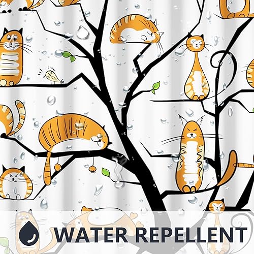 Miniatura 7 de Renaiss Cortina de ducha con diseño de gato de 72 x 72 pulgadas para niños bebés animales de dibujos animados divertidos gatos en árbol cortina de