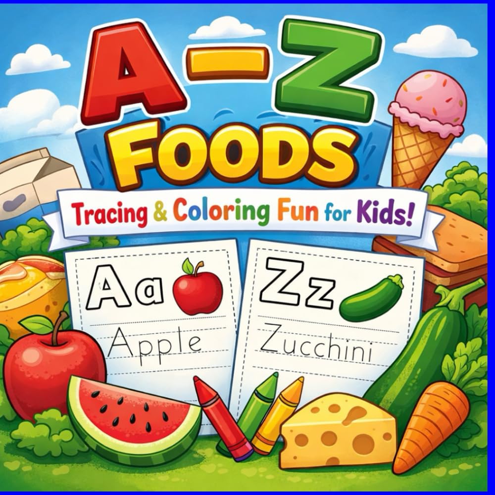 A-Z Foods: Tracing and coloring fun for kids!