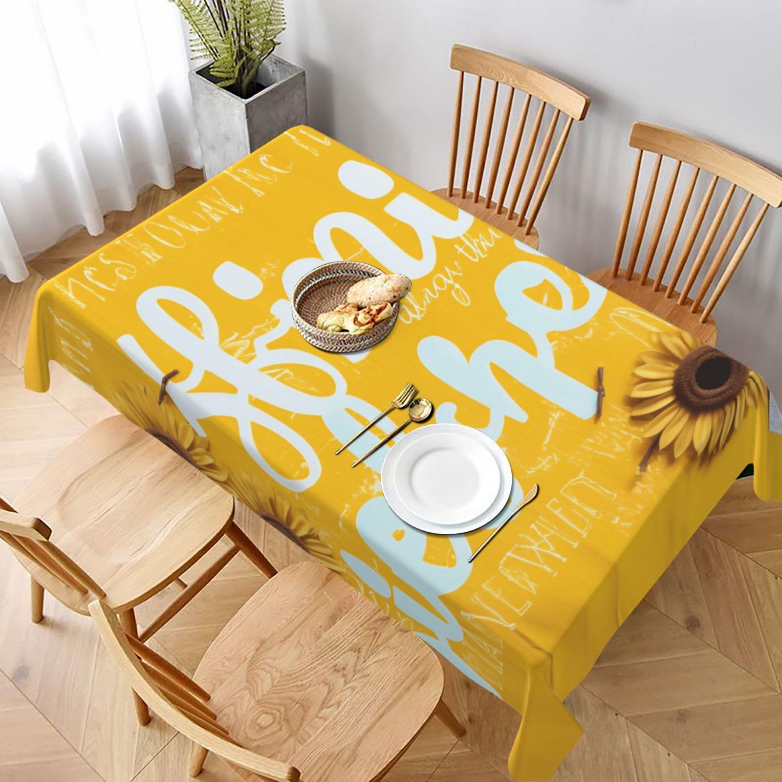 WPKJU Goodlooking Hello Sunshine Printed Tablecloth 60x90 in Water Resistant Table Cover Washable Rectangle Table Cloth for Dining Tables