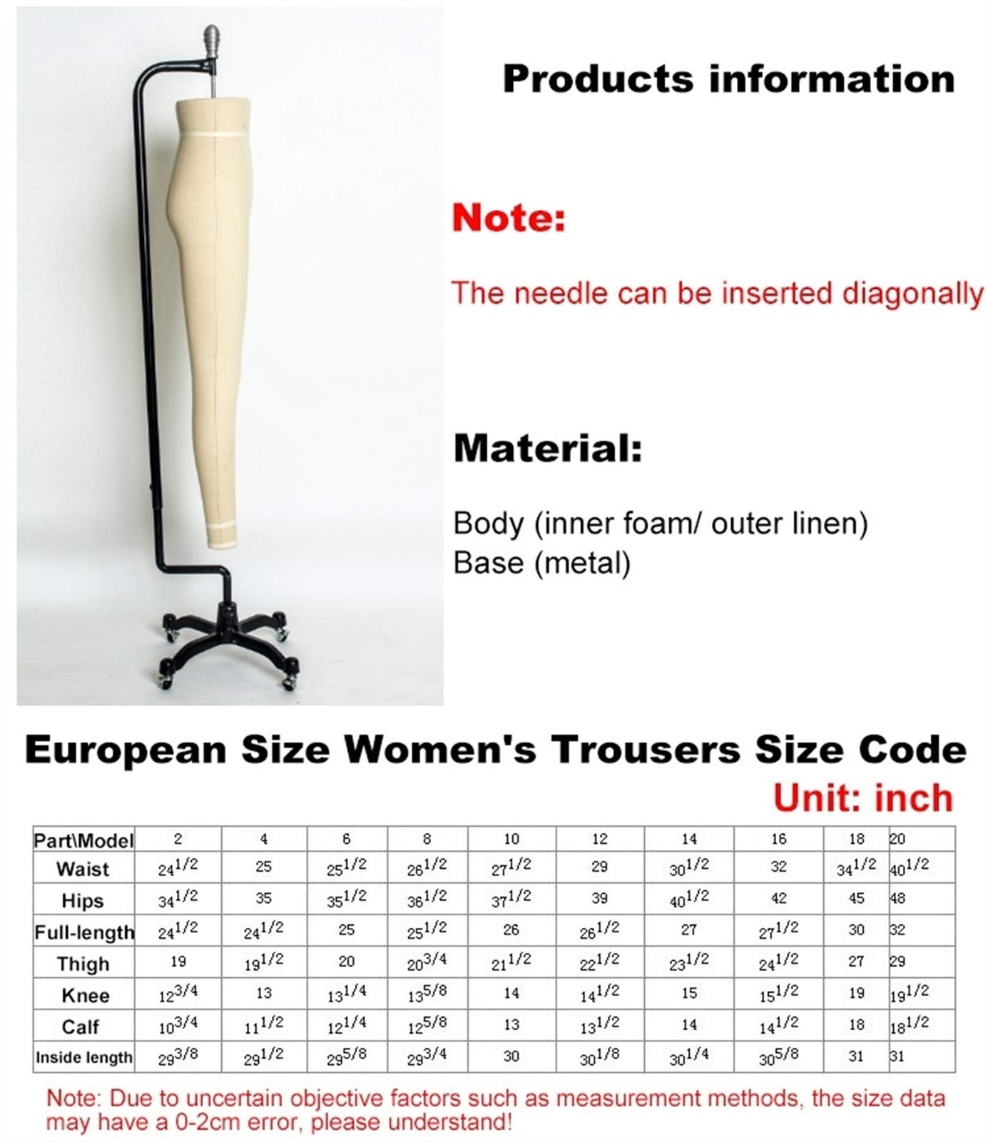 Nähpuppe Damenhose Beinform, Dummy-Schneiderin Modestudenten Mannequin-Display mit Rädern (Color : White, Size : Model 2) Interesting