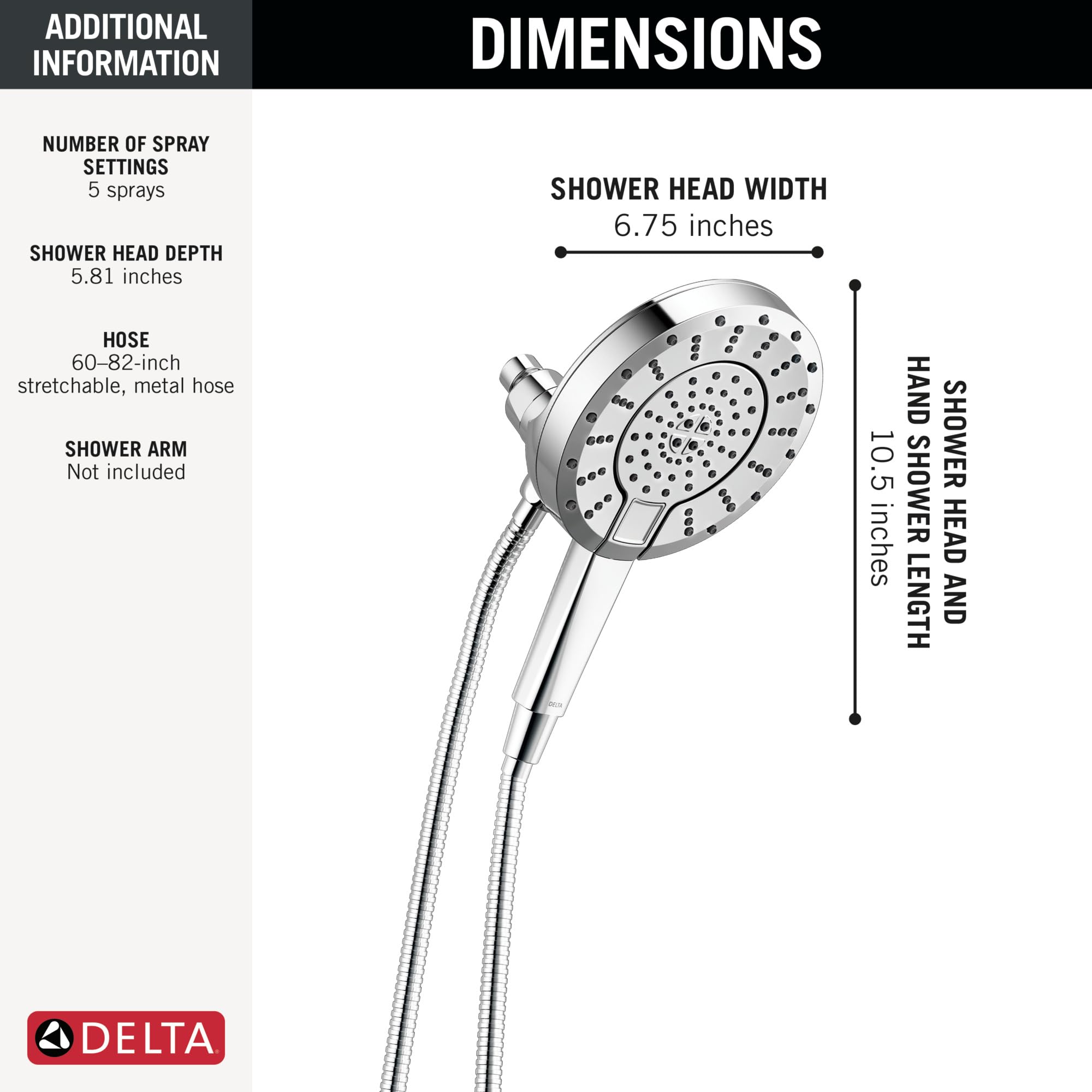 Delta 5-Setting In2ition 2-in-1 Dual Shower Head with Handheld
