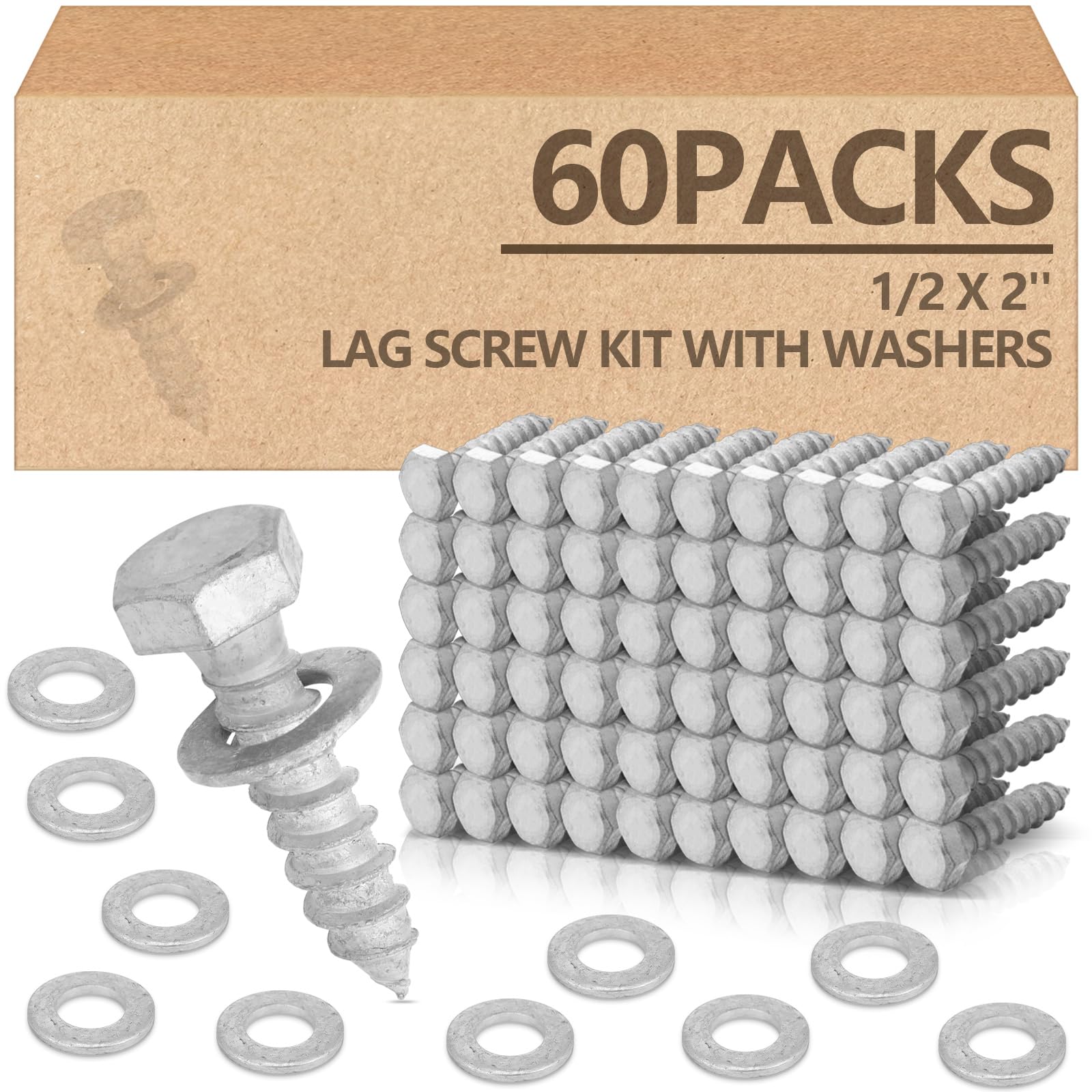 Galvanized Lag Screws - 40 Pack 1/2'' x 4'' -18