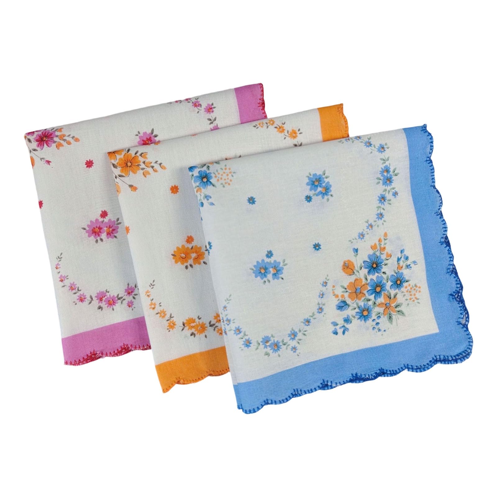 Elnwnnkc Floral Handkerchief with Delicate Waves Edging for Women Lightweight and Absorbent Ladies Cotton Hankies Wedding Party Accessories