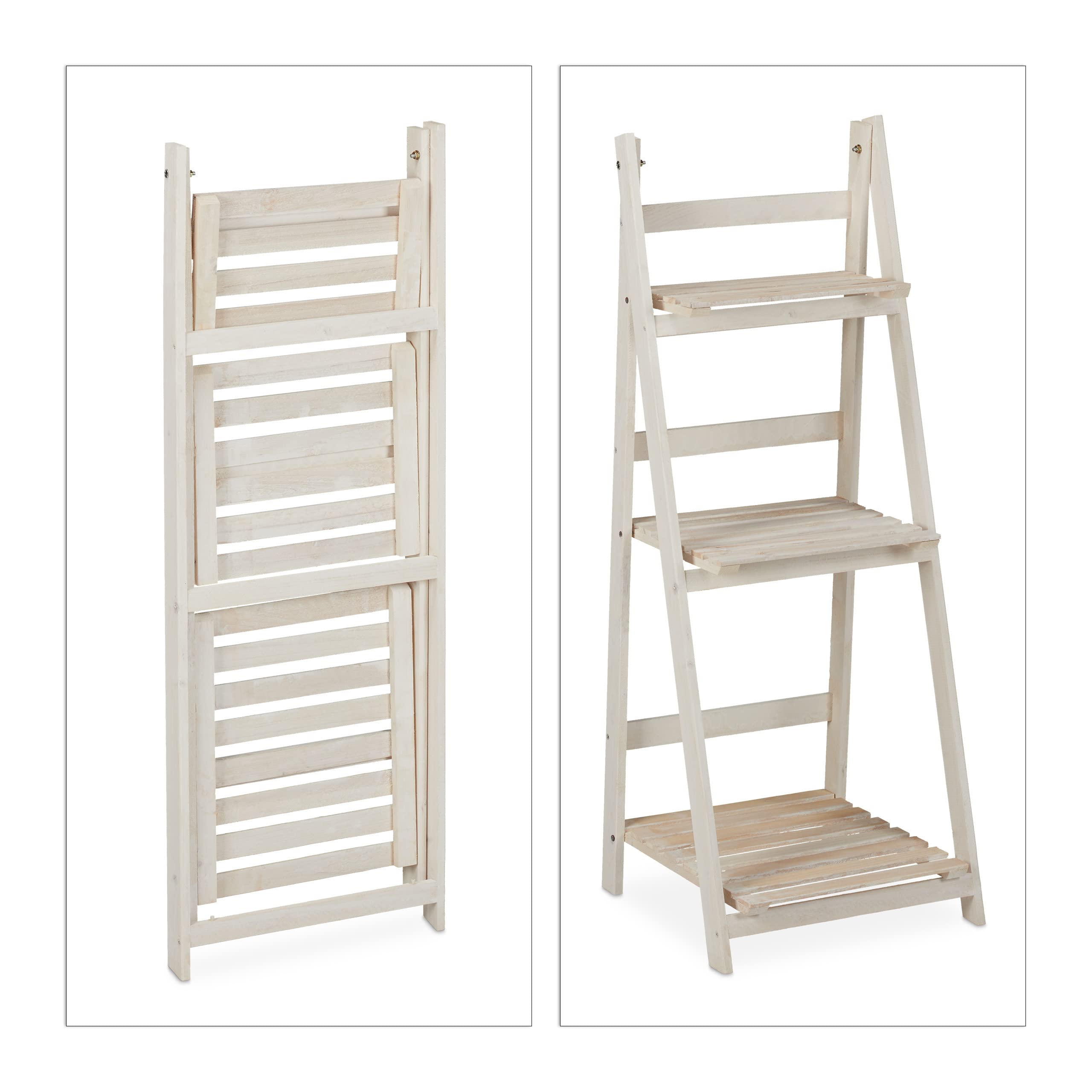 Relaxdays Etagère à Fleurs, pour l’intérieur et Le Balcon, Simple et Chic, Pliante, 108x41x40 cm, 3 marches, Blanc, 108 x 41 x 40 cm