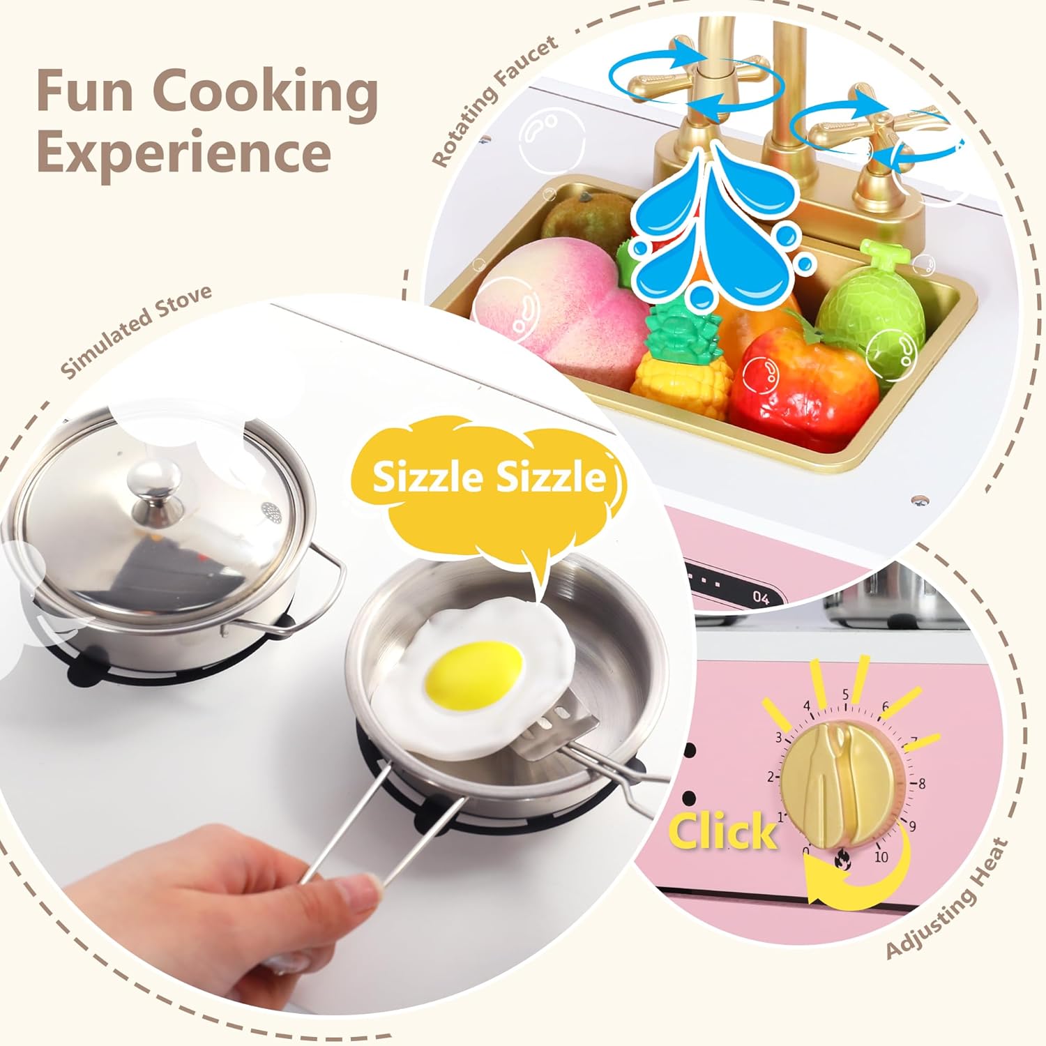 Kinder King Wooden Kids Play Kitchen, Toy Kitchen Playset for Toddler, Play Kitchen Set w/Blackboard, Transparent Coloring Board, Pretend Dishwasher, Oven, Ice Maker, Gift for Boys Girls Age 3+, Pink