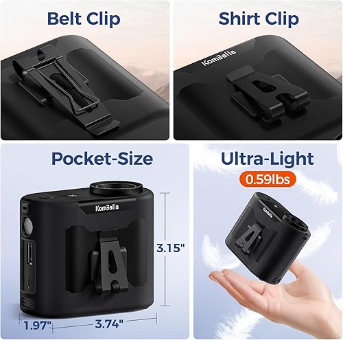 Vista 6 de KOMBELLA Ventilador de cintura portátil con clip en el cinturón, ventilador de camisa mejorado 2025 con batería de 10000 mAh y 5 velocidades, clip