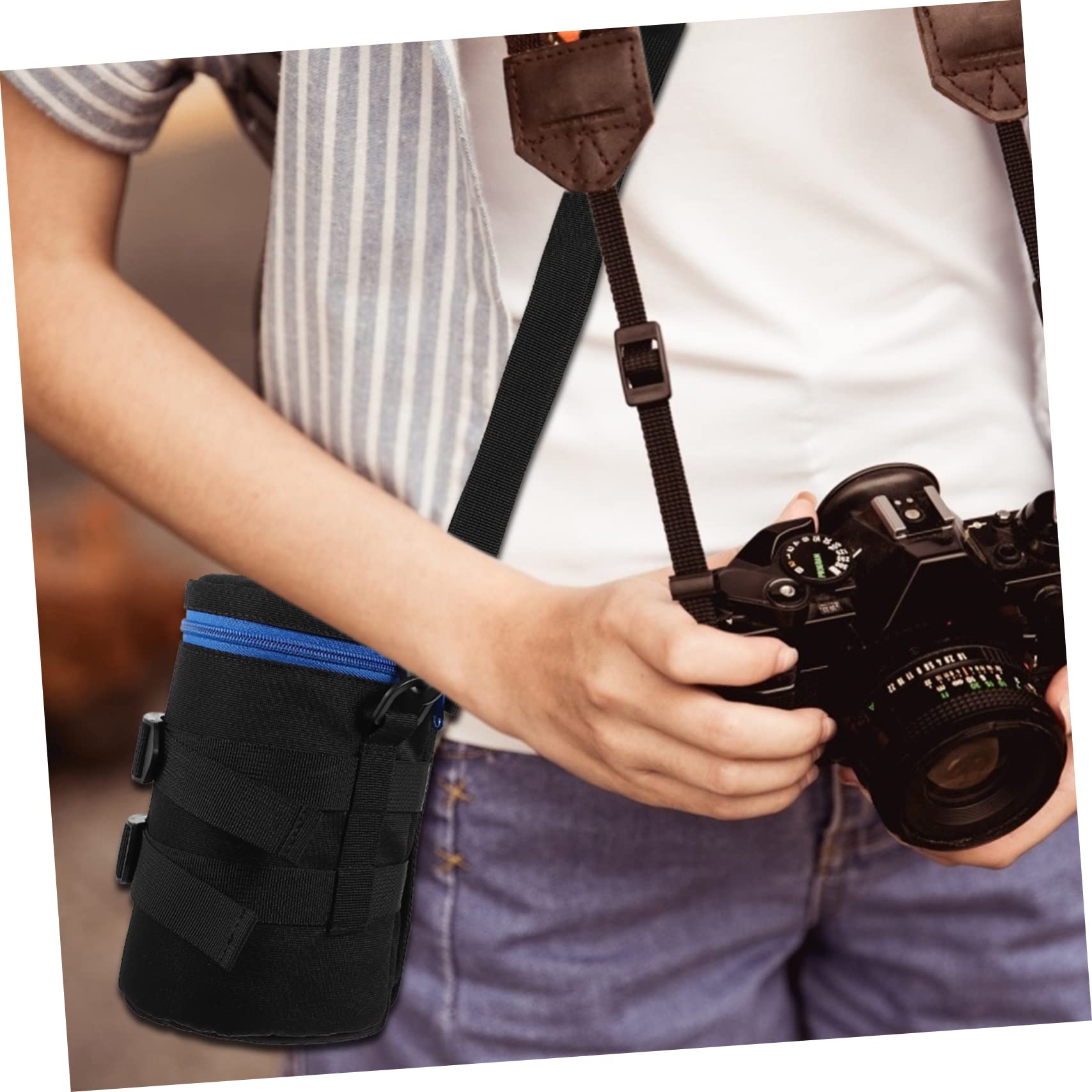 Borsa per Obiettivo Fotocamera Compatta e Resistente All'acqua in Poliestere Nero Cintura Ventrale, Custodia Protettiva Antiurto per Fotografi