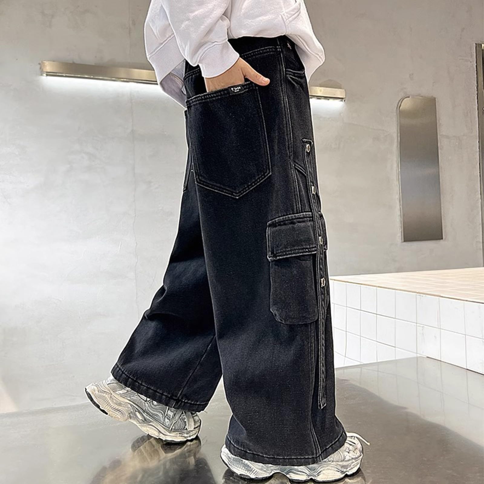 Pantalones Cargo para niños, Pantalones Vaqueros Holgados con múltiples Bolsillos para Ropa Informal, Ropa de, cómoda y Elegante para niños pequeños y Grandes.