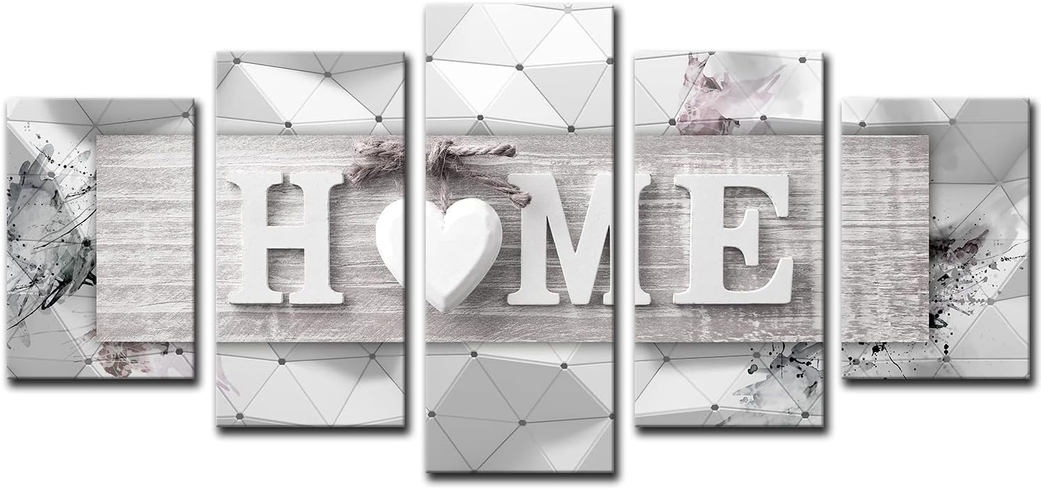 AWLXPHY Decor Home Decoration Wall Art Canvas for Living Room Framed Painting Pink and Grey 5 Panels Modern Abstract Love Art Stretched Artwork 3D Giclee Kitchen Decor(Grey, W40 x H20)