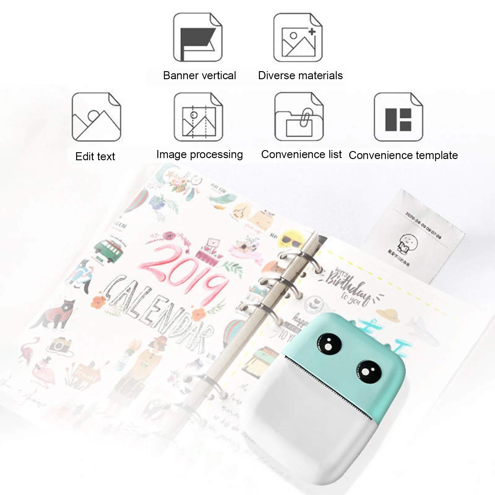 WolFum Mini przenośna drukarka termiczna Drukarki papieru Drukarka kieszonkowa 5V 5.0 Przenośna mini drukarka termiczna (Kolor: Argento)