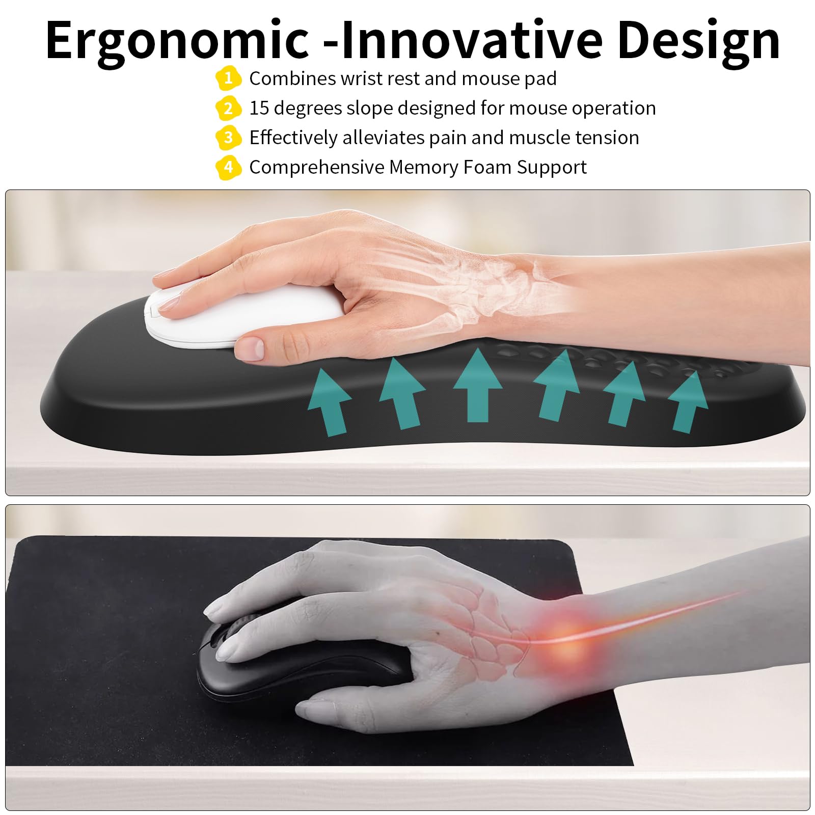 Tappetino Mouse Con Poggiapolsi Gel Giecy - Ergonomico, Antiscivolo - Foto 8