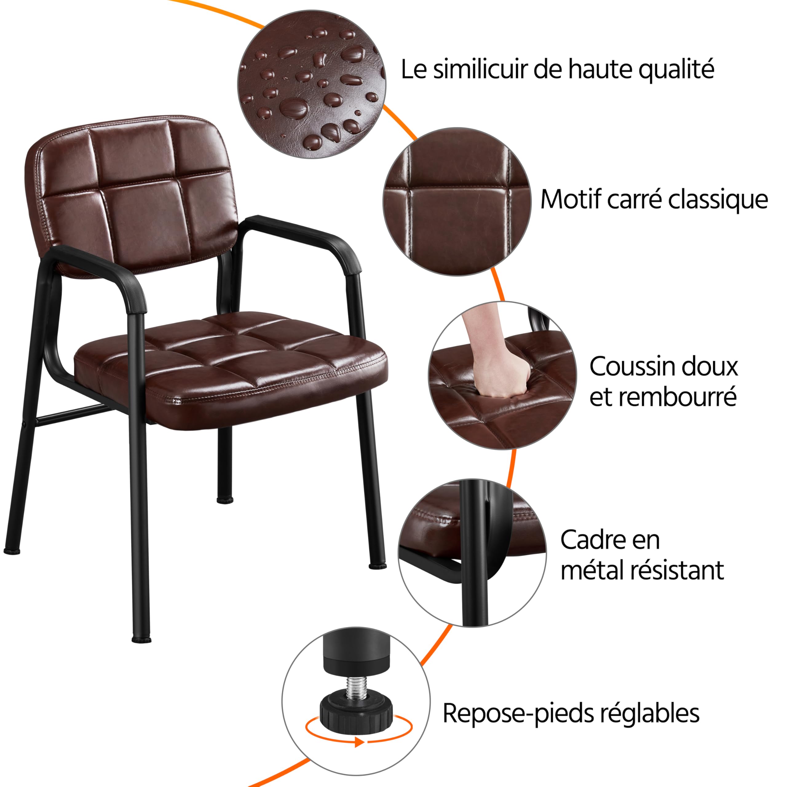 Yaheetech Chaises de Visiteur Fauteuil Salon Fauteuil d'accueil Visiteur Siège Rembourré en Smilicuir pour Bureau/Salle d'Attente/Cuisine Marron Lot de 2